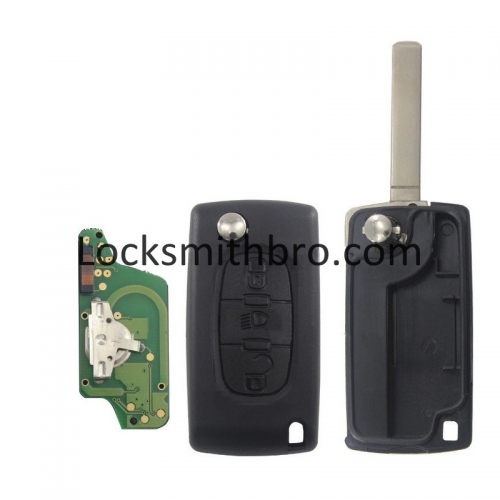 LockSmithbro FSK 0523 3 Button 433Mhz 7941(ID46) Chip 307 (VA2) Blade Peugeo With Light Button Flip Remote Key For Cars After 2011