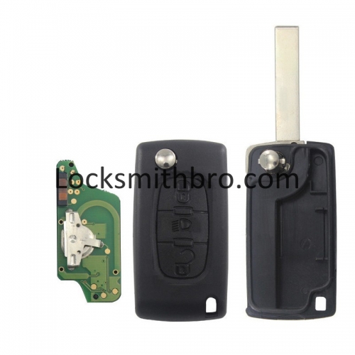 LockSmithbro FSK 0523 3 Button 433Mhz 7941(ID46) Chip 407 (HU83) Blade Peugeo With Light Button Flip Remote Key For Cars After 2011