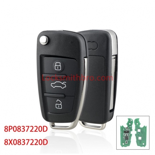 LockSmithbro 8P0837220D 8X0837220D Car Remote Key for Audi A3 S3 A4 S4 TT 2005-2013 Smart Car Key 3 Buttons Flip Key for Car