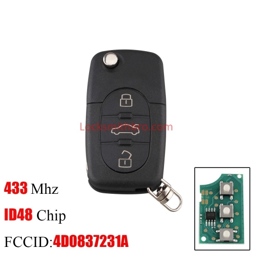 LockSmithbro 4D0837231E 3+1 Buttons Smart Car Key for Audi A4 A6 A8 TT Car Remote Key ID48 Chip 315Mhz Flip Keys Car 4 Buttons