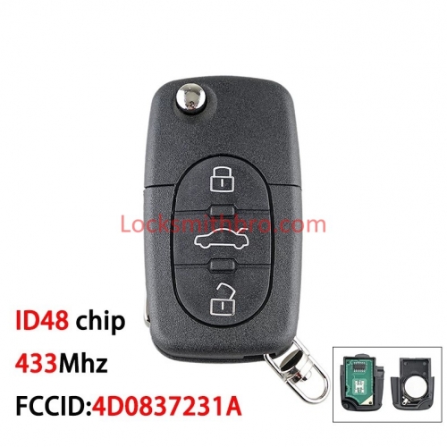 LockSmithbro  4D0837231A for AUDI Key ID48 chip Smart Car Key for AUDI A3 A4 A6 A8 Old Models 1999-2002 433Mhz Car Remote Key