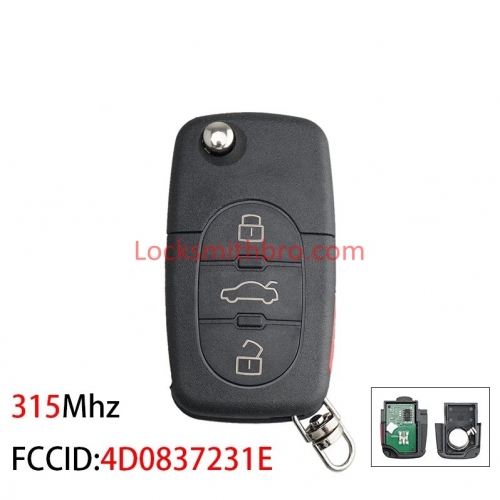 LockSmithbro 3B Remote key For AUDI 433Mhz ID48 Chip For Audi A3 A4 A6 A8 Old Models 4D0 837 231 A 4D0837231A Original remote control