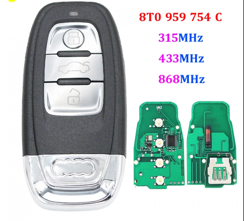 LockSmithbro 315/433/868Mhz Remote Car key For AUDI Q5 A4L A5 A6 A7 A8 RS S5 S4 2009-2012 Transponder Chip PCF7945 For AUDI 8T0 959 754C keys