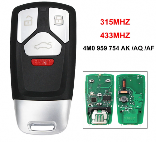 3+1/4 Button Remote Smart Car Key Fob Keyless go 315MHZ / 433MHZ for Audi TT A4 A5 Q7 SQ7 FCC ID: 4M0 959 754 AK / AQ / AF 3+1/4 Button Remote Smart C
