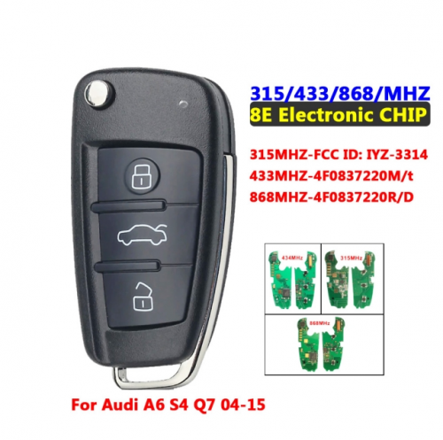 For Audi 3 Button Key 315 /433/ 868 MHZ/8E0 837 220R /8E Electronic Chip
