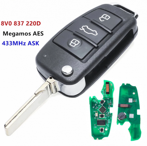 For Audi 3 Button Key 433Mhz With ID48 Chip  8V0 837 220D