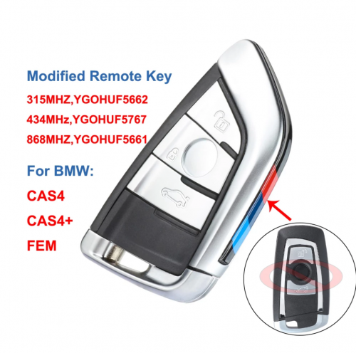 BMW Modified CAS4 CAS4+ FEM Smart Remote Key with 3 Buttons -315MHZ YGOHUF5662,434MHZ YGOHUF5767,868MHZ YGOHUF5661