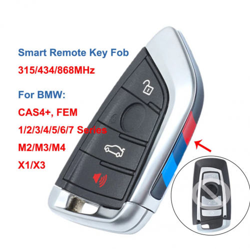 BMW Black Replacement Remote Key Fob 4 Button 315/433/868MHz for BMW 1 2 3 4 5 6 7 Series X1 X3 F Chassis CAS4+ FEM 2011-2017