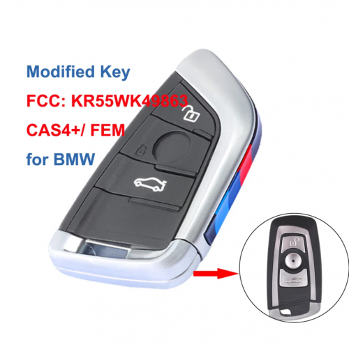 BMW CAS4+ / FEM Modified Car Smart Remote Key with 3 Button 315MHz/ 433MHz/ 868MHz - FOB for BMW F Series, FCC: KR55WK49863
