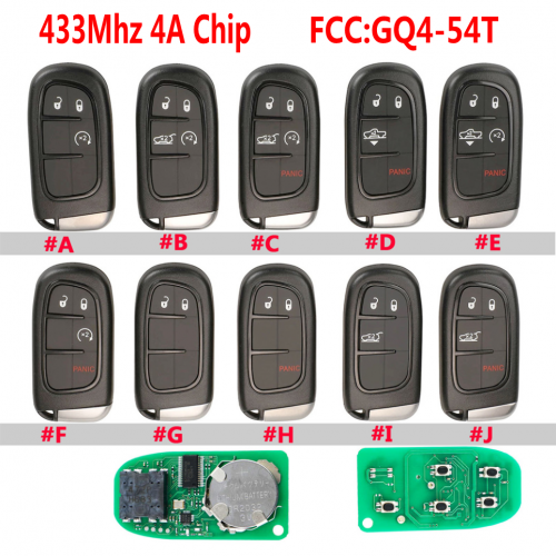 433Mhz Hitag-AES 4A Chip 2/3/4/5 BTN Remote Smart Key For Jeep Cherokee Durango C-hrysler GQ4-54T