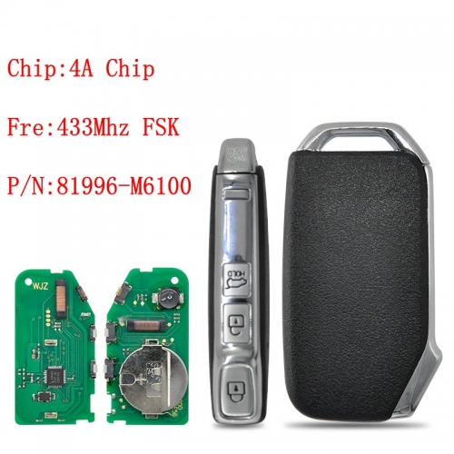 3 Buttons Keyless Go Smart Remote Car Key 433Mhz with 4A Chip for Kia K5 Forte Sportage Cerato Intelligent Smart Key 81996-M6100