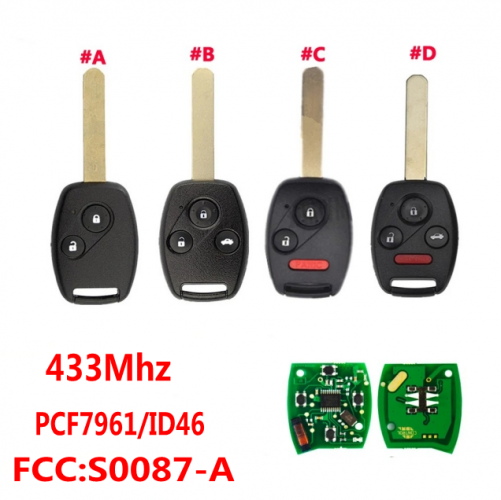 S0087-A ID46 Chip Car Remote Control Key Circuit Board For Honda 433Mhz 2/ 3/ 2+1/ 3+1Button