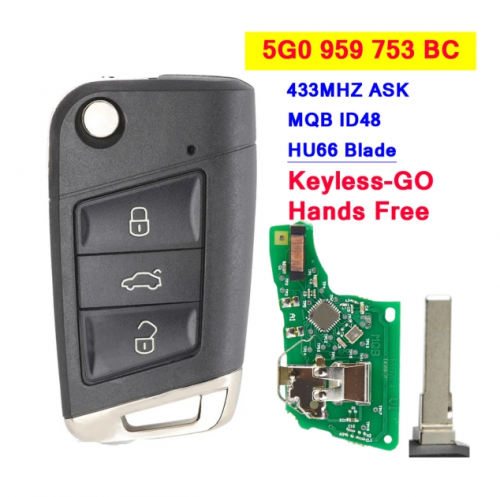 For Vw Golf Polo Touran Etc 3 Button Flip Key Fob Remote 5g0 959 752 BC 434mzh Keyless GO