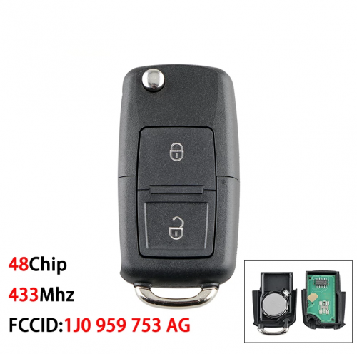 1J0 959 753 AG  ID48 Chip Remote Key for  VW Beetle Bora Golf Passat Polo Transporter T5
