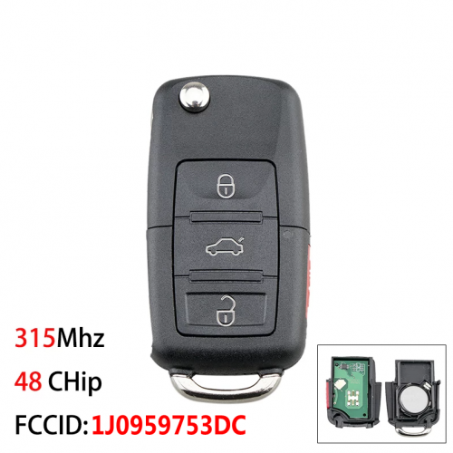 3+1 Buttons 315MHZ ID48 Chip Flip remote key fob For VW GOLF Beetle Passat Jetta 1J0 959 753 DC
