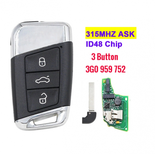 Smart Remote Key 3Buttons 315/433MHz FOB for  VW Magotan B8 Superb A7 Passat Variant 2015-2019 MEGAMOS 88 AES