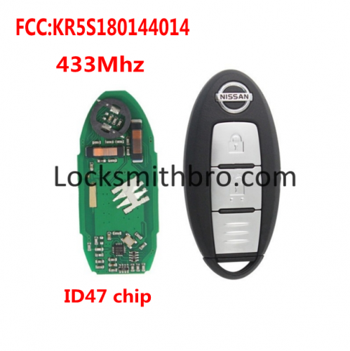 2buttons Remote Smart Car Key Fob 433Mhz 47 Chip Uncut Blade S180144017 FCC ID: KR5S180144014 For Nissa.n Teana 2013 2014 2015