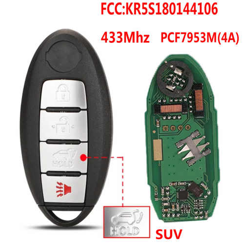4Buttons S180144106 433MHz 4A-PCF7953M Keyless Smart Remote Car Key Fob For Nissa.n Rogue X-Trail 2014 2015 2016 KR5S180144106