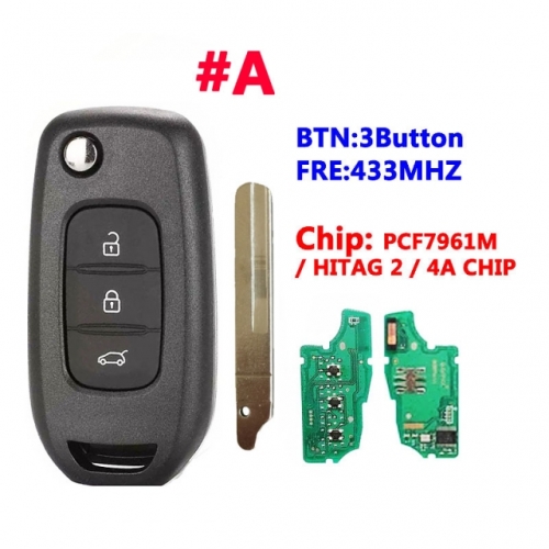 3 Button Flip Remote Key For R-enault With PCF7961M/4A