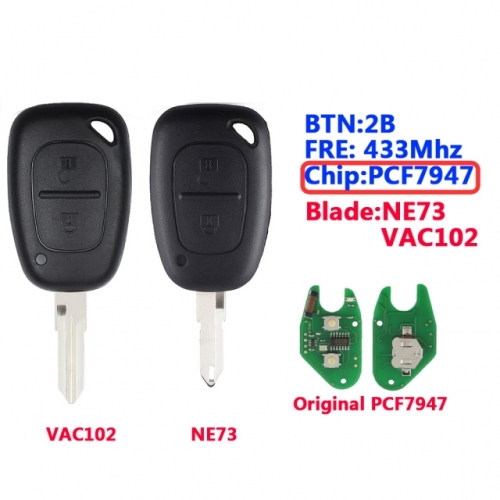 2 Button Remote Key With PCF7947/PCF7946 Chip NE73/ VAC102 Blade