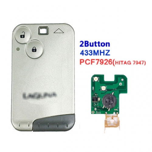With Logo 2 Button Smart Key Card 433Mhz ID46 PCF7926 Chip For R-enault Laguna Grey Blade