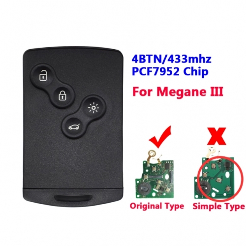 4 Button Smart Card With PCF7952 For Megane III Laguna III