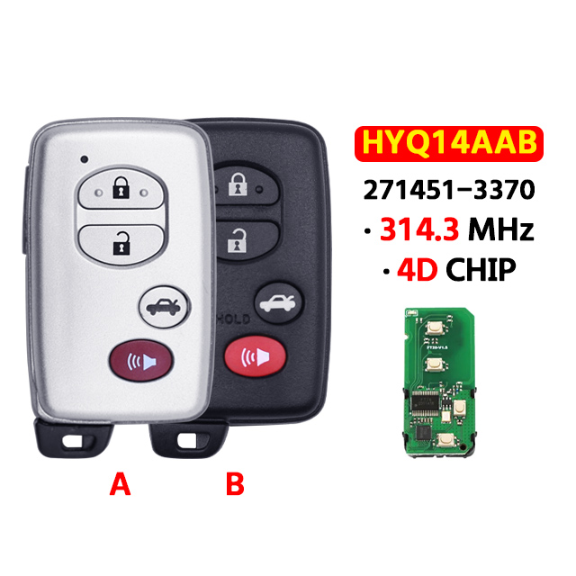 4 Buttons Smart Key ASK 314MHZ 4D Chip FCCID：HYQ14AAB 271451-3370 for T ...