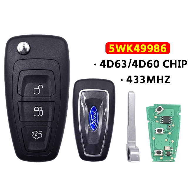 433MHz 3-Button Flip Remote Key Fob – For Ford Mondeo Focus Fiesta Galaxy, Uncut Blade