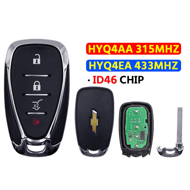 4 Button Remote Car Key ID46 Chip 315/433Mhz For Chevrolet Cruze Spark ...