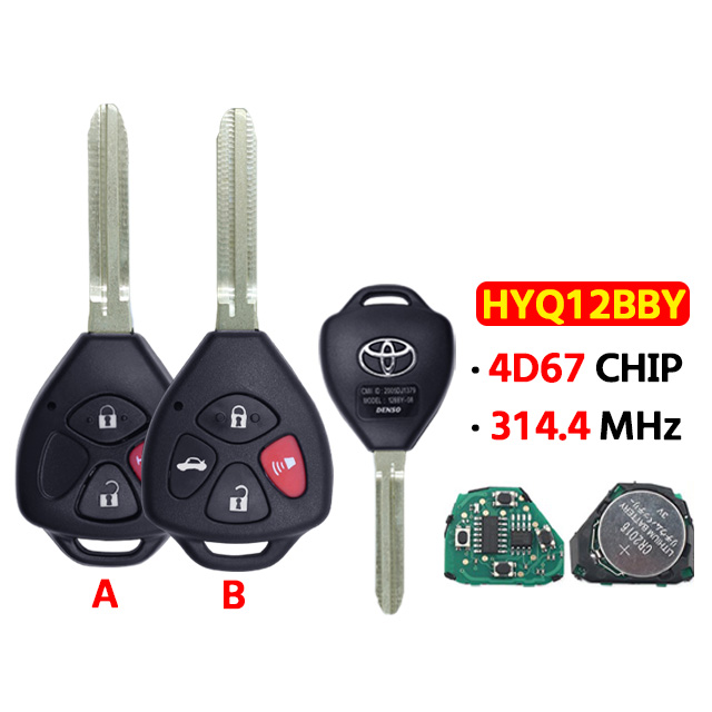 3/4 Buttons Car Remote Key 314.4 Mhz 4D67/G CHIP HYQ12BBY for T-oyota ...